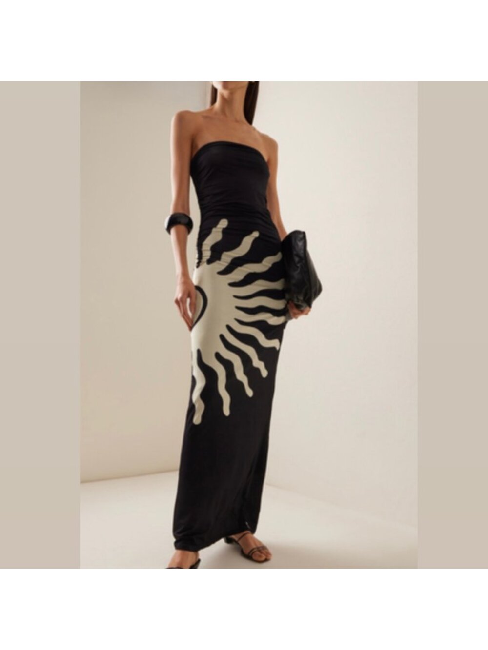 Cala de la Cruz Strapless Maxi Dress M Black & Cream Jersey Ruching - Picture 3 of 10